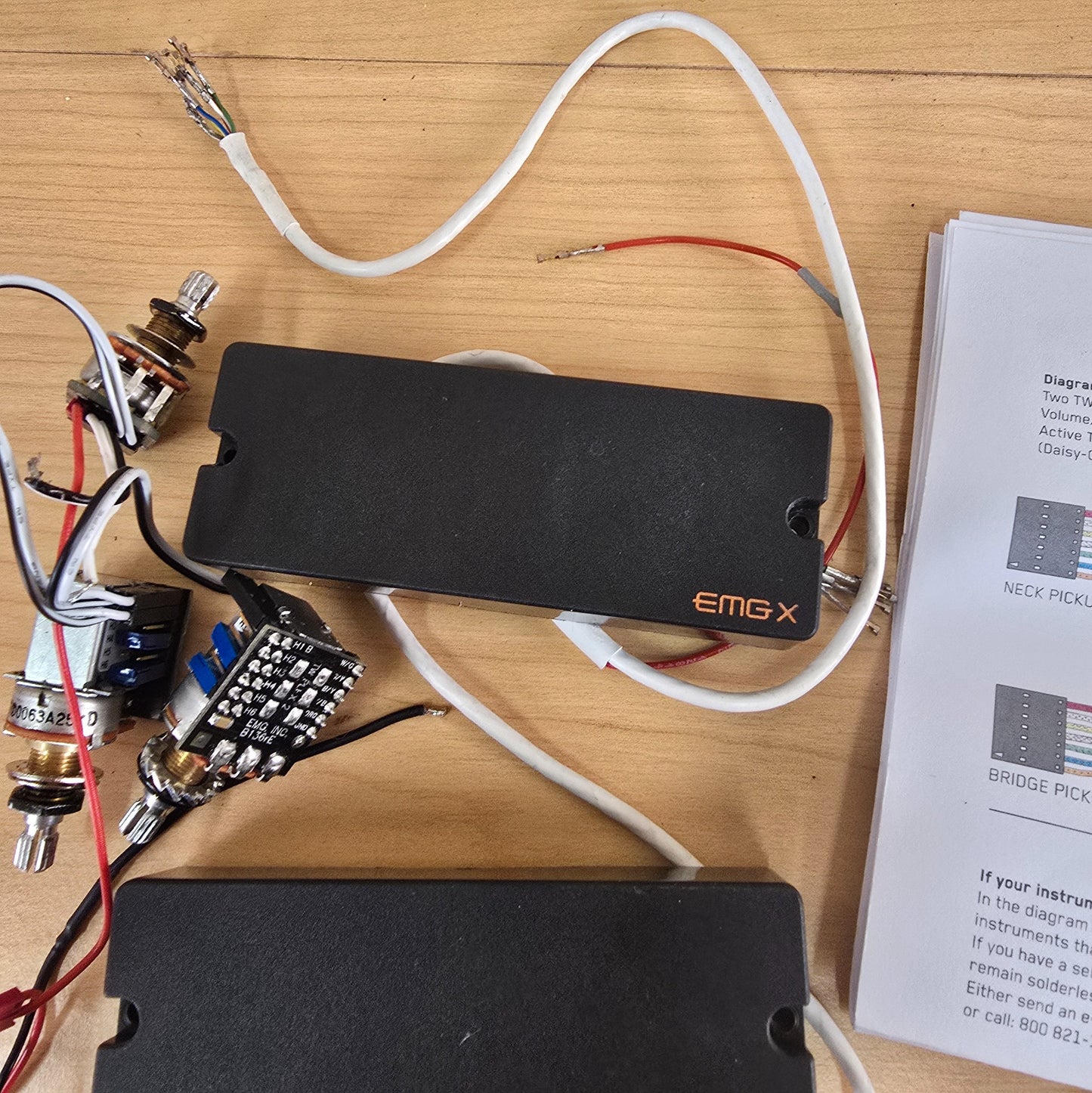 2017 EMG 40TWX Active Bass Pickup Set with Wiring Harness