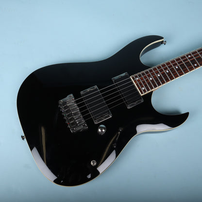 Front body angle view showing Ibanez RGA42 gloss black finish