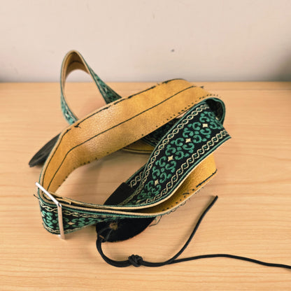 Vintage Woven Jacquard Guitar Strap Green Black Pattern