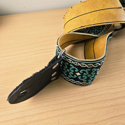 Vintage Woven Jacquard Guitar Strap Green Black Pattern