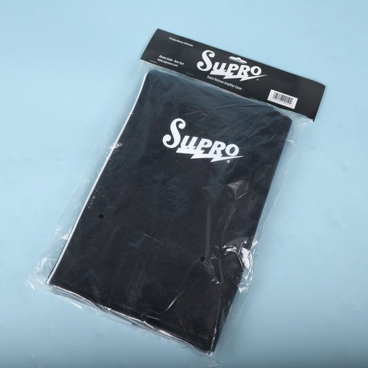 Front view of packaged Supro Reissue 1x10 combo amplifier cover in plastic packaging with header card.
