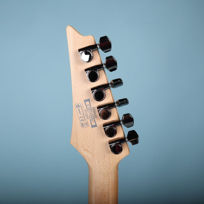 Back of Ibanez headstock showing tuning machines, serial number I081234467, and model RGA42