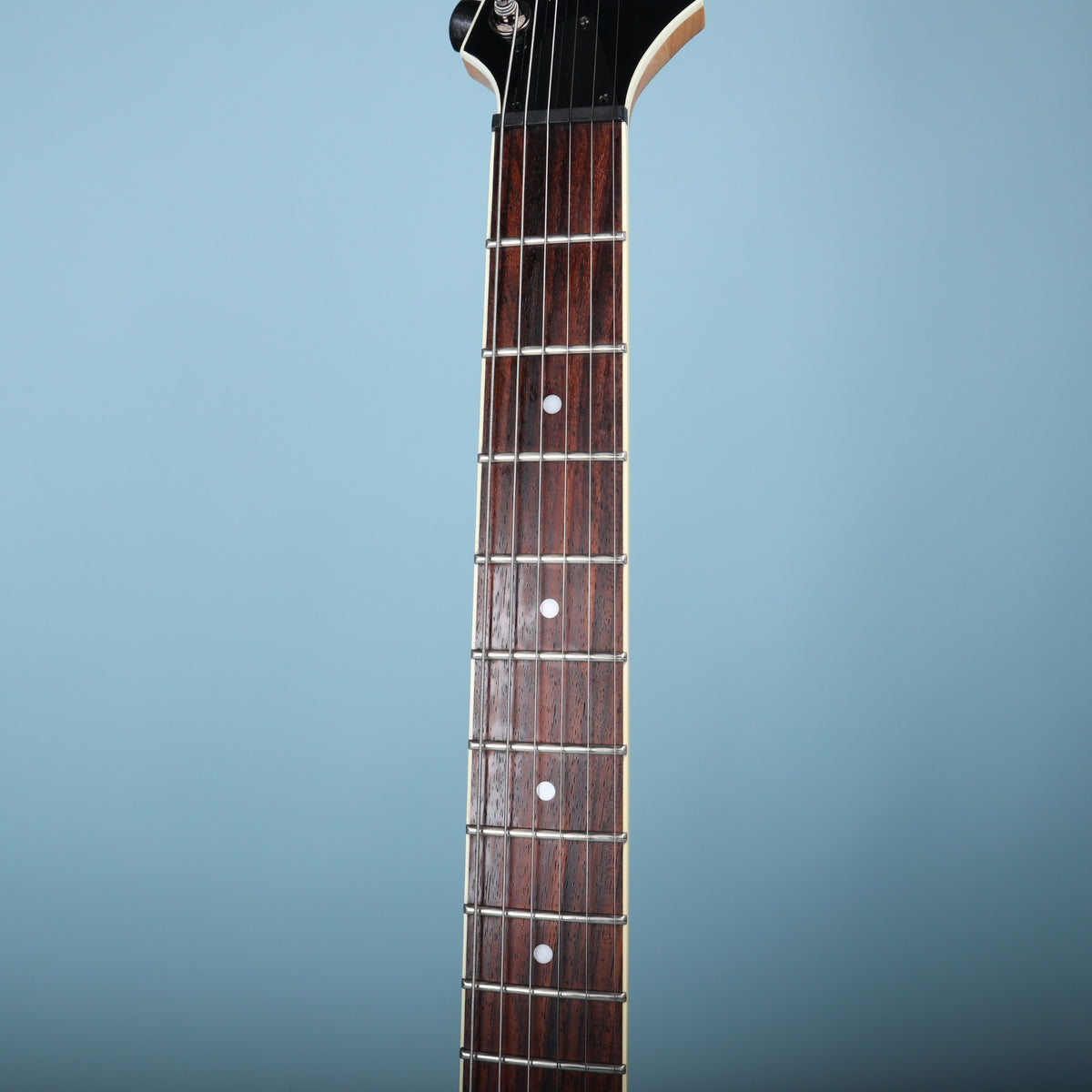Front view of rosewood fretboard with dot inlays on Ibanez RGA42