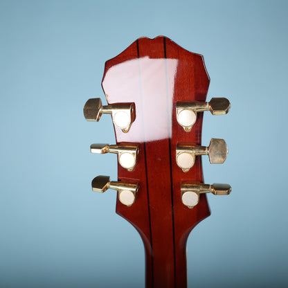 Rear view of guitar headstock with tuners