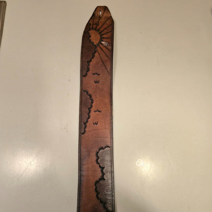 Vintage Tooled Leather Guitar Strap w/ Sun Cloud Bird Design