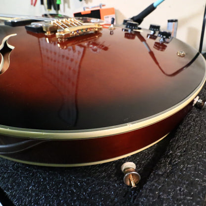 Angled view of guitar body finish