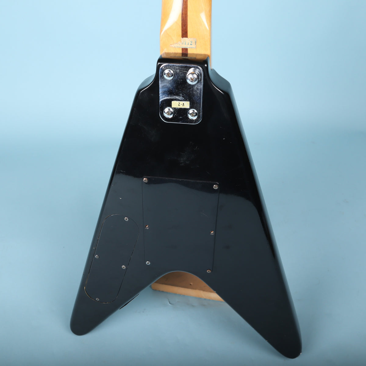 Close-up back view of the body showing control cavity covers and neck plate.
