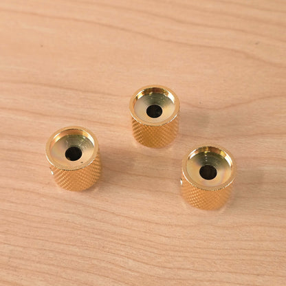 (3) Gold Knurled Dome Knobs for Guitar or Bass Set Screw Strat