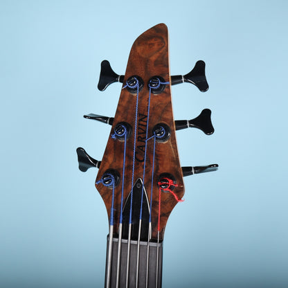 Carvin LB76 6-String Fretless Active Bass Guitar Figured Walnut Top Piezo