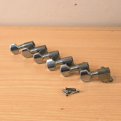, preview full size image Vintage 1980's Gotoh / Fender 6 In Line Guitar Tuners Single Screw Type