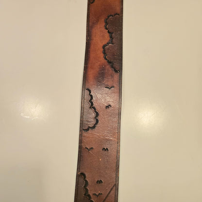 Vintage Tooled Leather Guitar Strap w/ Sun Cloud Bird Design