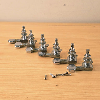 , preview full size image Vintage 1980's Gotoh / Fender 6 In Line Guitar Tuners Single Screw Type